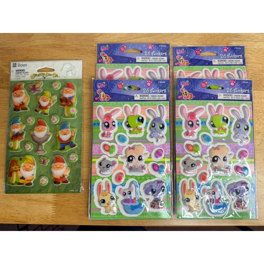 New Vintage 2010 Puffy Stickers 4 LPS Littlest Pet Shop/1 Gnomes Lot 136 In All